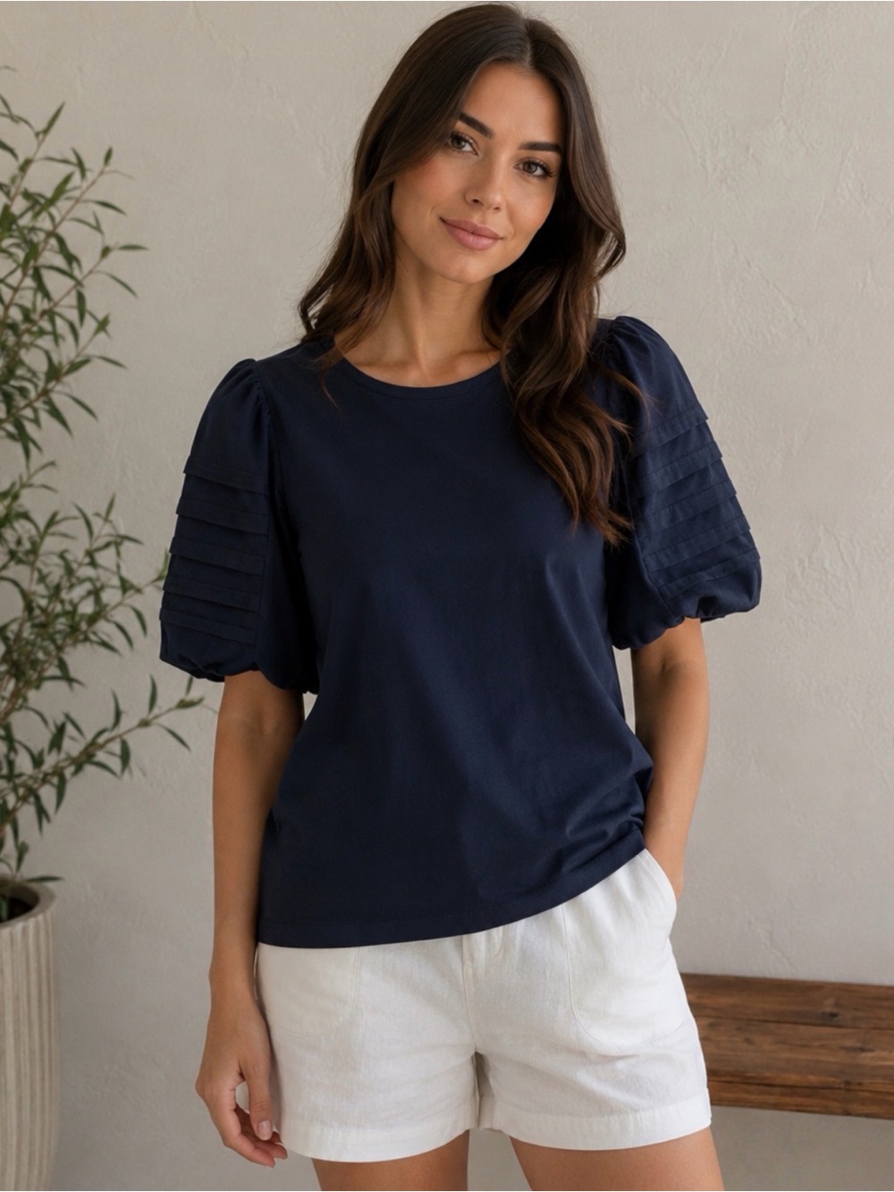 Ann Taylor Navy Puff Sleeve Tee